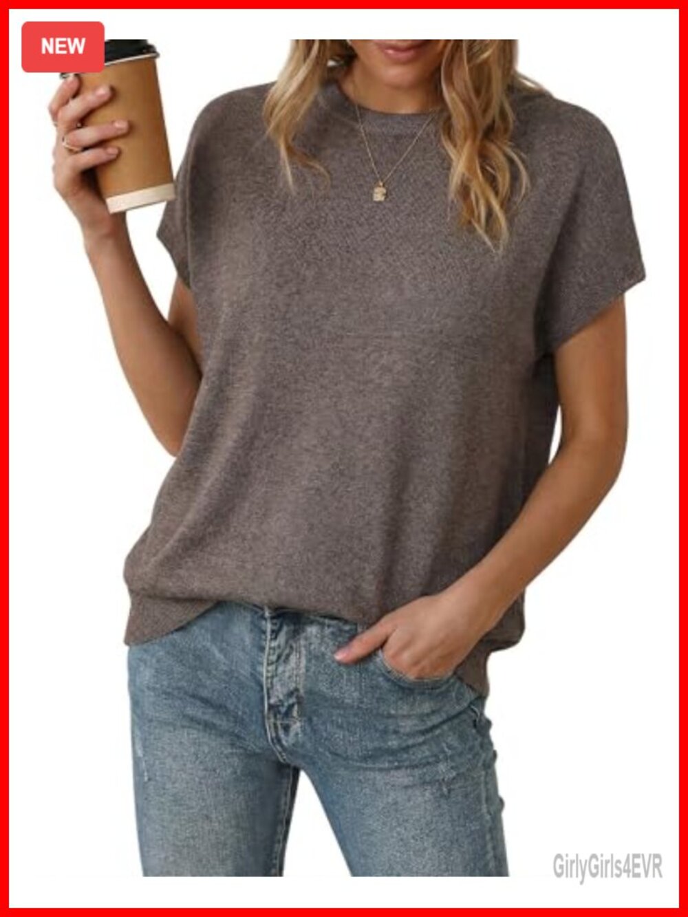 Wool Blend Oversized Cap Sleeve Summer Pullover Sweater